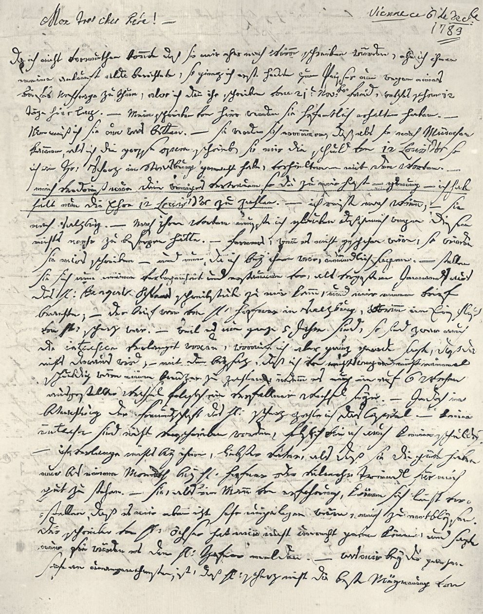 Wolfgang Amadeus Mozart (1756-1791) österrikisk kompositör. Handskrivet brev till fadern. Wien den 6 december 1783 av Wolfgang Amadeus Mozart