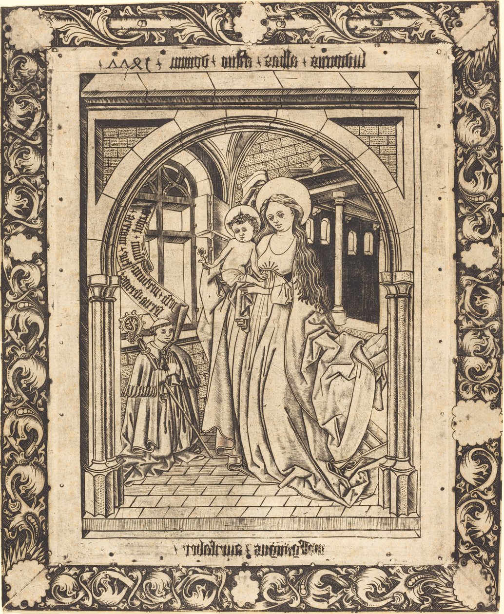 Madonnan och barnet med abboten Ludwig von Churchwalden av Wolfgang The Goldsmith after Master E.S.