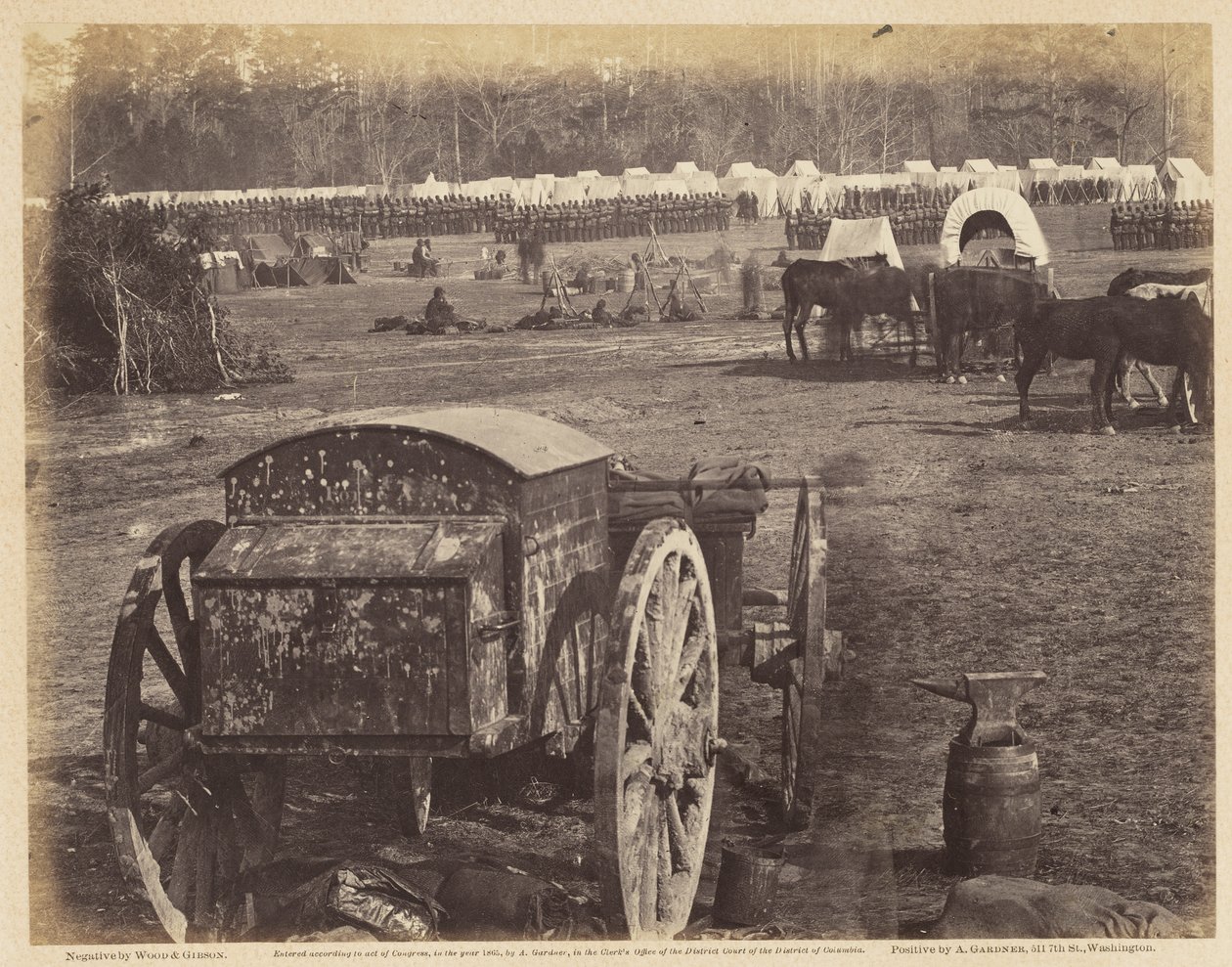 Camp and Cumberland Landing, on the Pamunkey., maj 1862 (albumintryck monterat på vävt papper) av Wood and Gibson Wood and Gibson