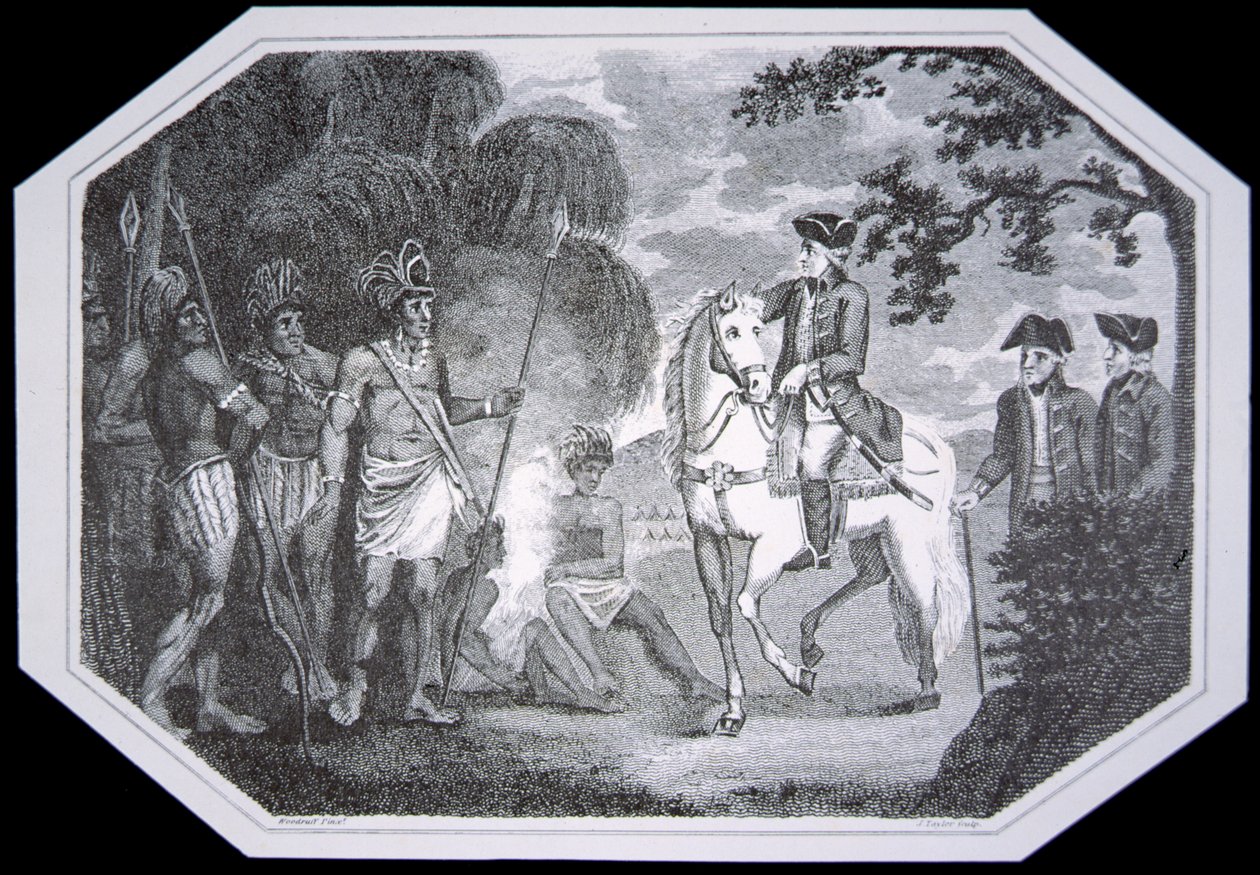 General Burgoyne and the Indians 1777, graverad av J. Taylor, från 