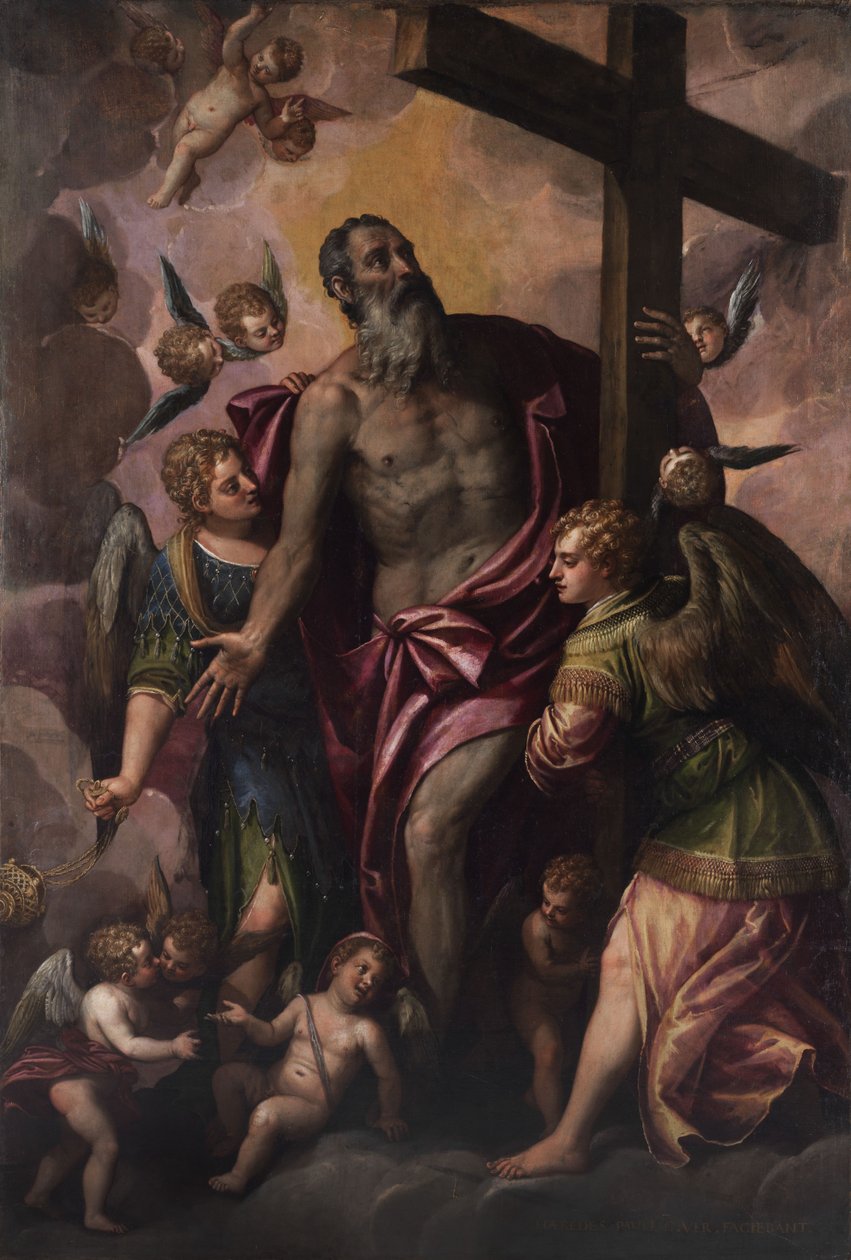 Gud fadern håller sin sons kors av Workshop of Paolo Veronese