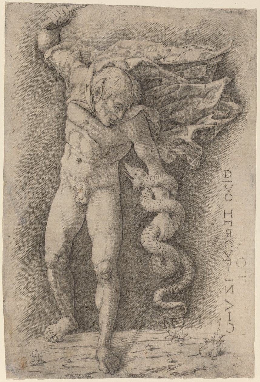Faun som kämpar mot en orm av Workshop of Andrea Mantegna