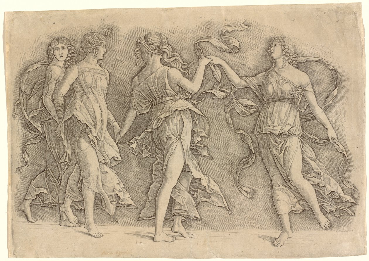 Fyra dansande musor av Workshop of Andrea Mantegna