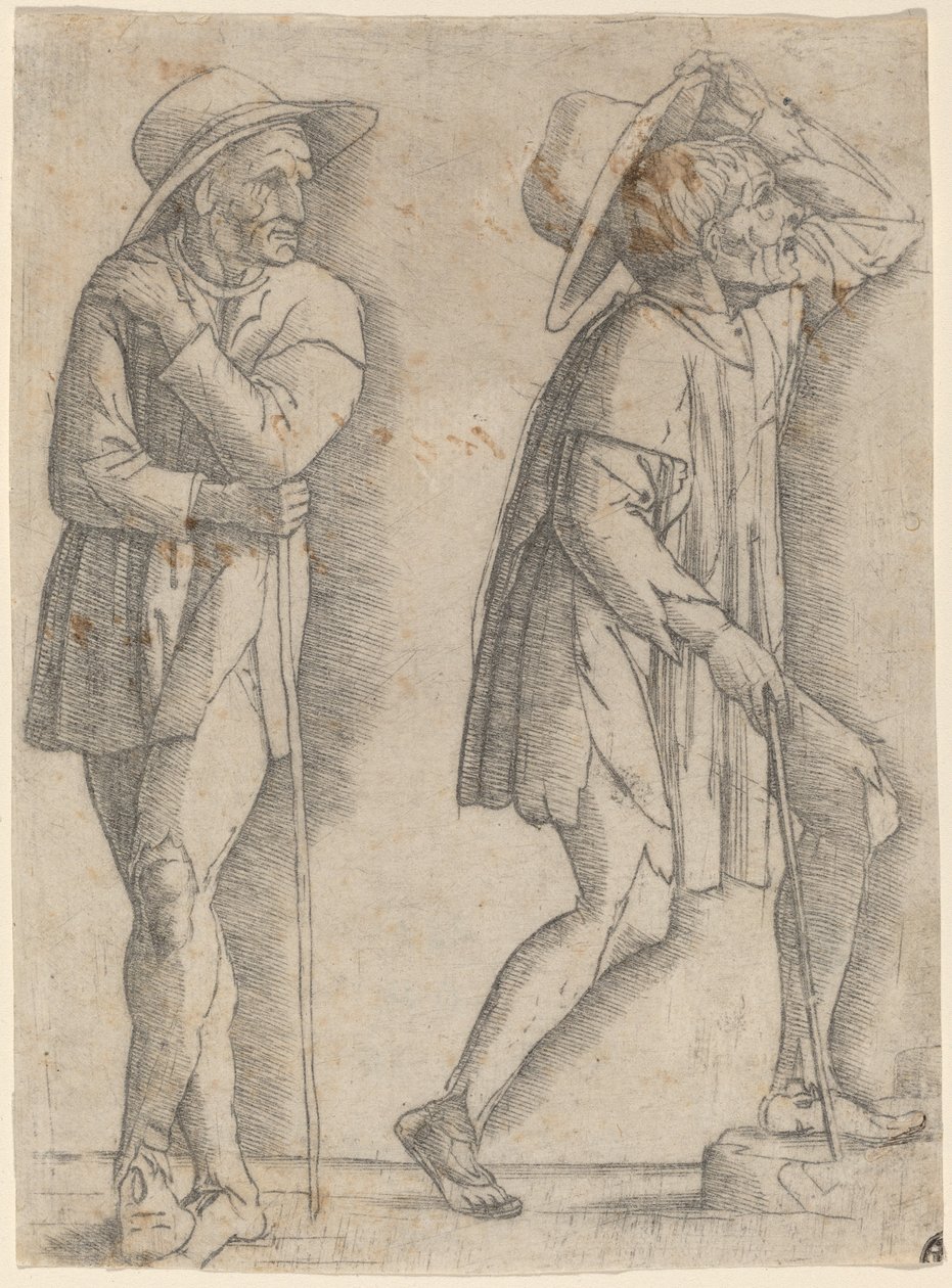 Två bönder av Workshop of Andrea Mantegna