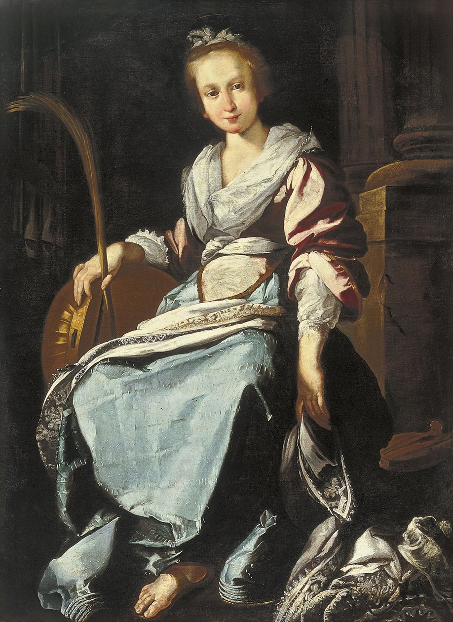 Spanska: Santa Cecilia Sankta Cecilia av workshop of Bernardo Strozzi