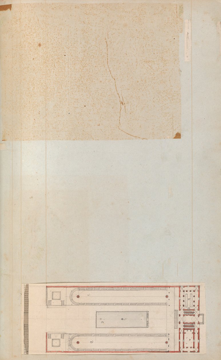 Sida från en klippbok som innehåller ritningar och flera utskrifter av arkitektur, Int..., ca. 1800-1850. Skapare: Workshop av Charles Percier, Workshop av Pierre François Léonard Fontaine. av Workshop of Charles Percier, Workshop of Pierre
