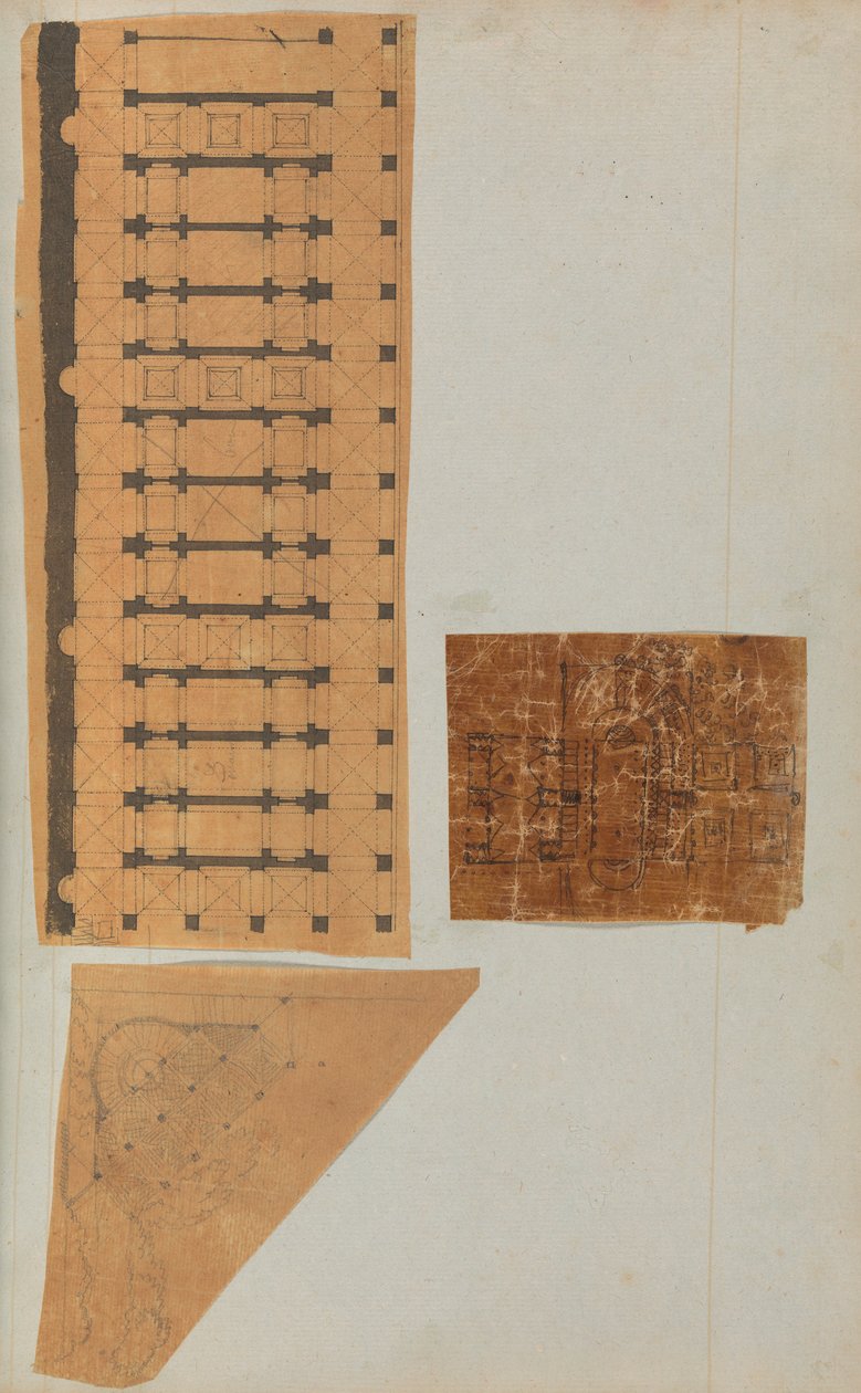 Sida från en klippbok som innehåller ritningar och flera utskrifter av arkitektur, Int..., ca. 1800-1850. Skapare: Workshop av Charles Percier, Workshop av Pierre François Léonard Fontaine. av Workshop of Charles Percier, Workshop of Pierre