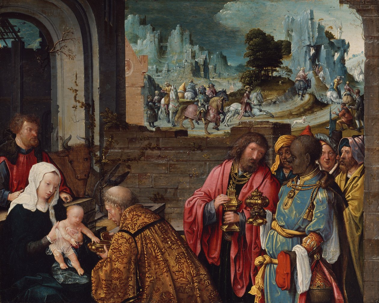De vise männens tillbedjan av Workshop of Cornelis Engebrechtsz.