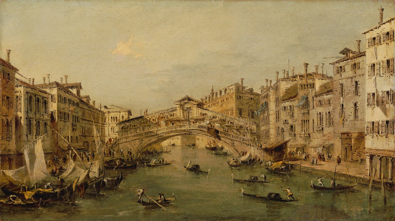 Venedig: Rialto. av Workshop of Francesco Guardi