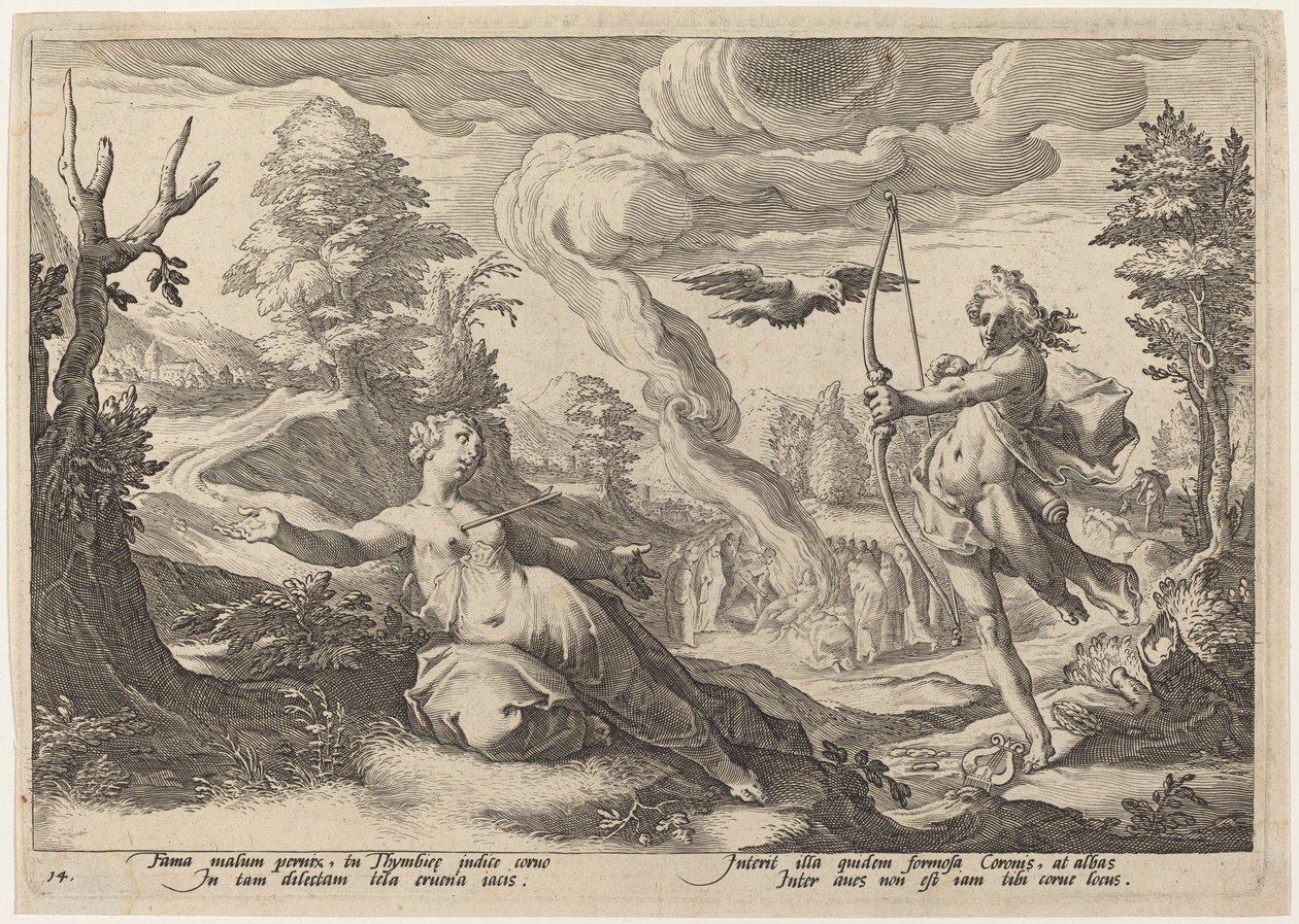 Apollo Killing Crown av Workshop of Hendrick Goltzius, after Hendrick Goltzius
