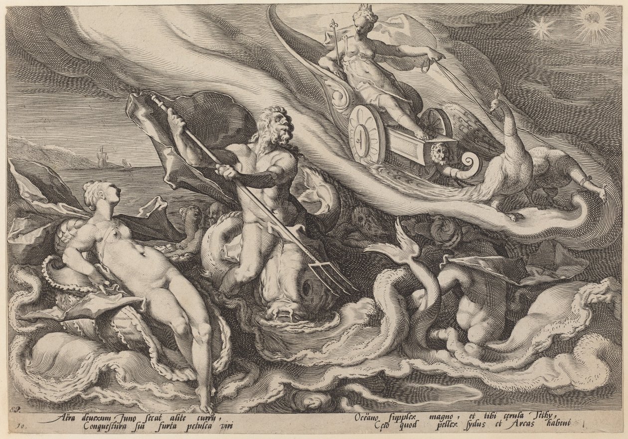 Juno klagar till Oceanus och Tethys om Callisto av Workshop of Hendrick Goltzius, after Hendrick Goltzius