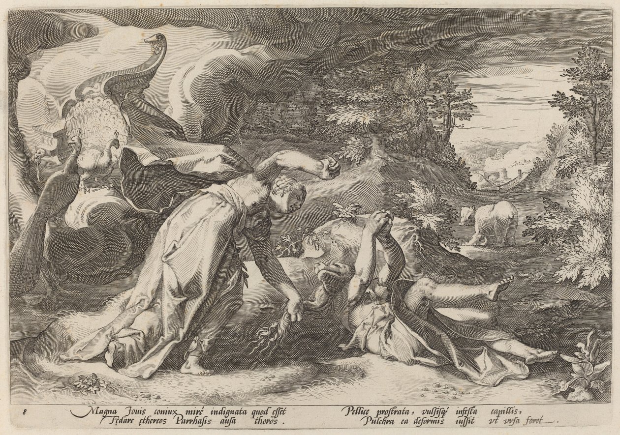 Juno gör Callisto till en björn av Workshop of Hendrick Goltzius, after Hendrick Goltzius