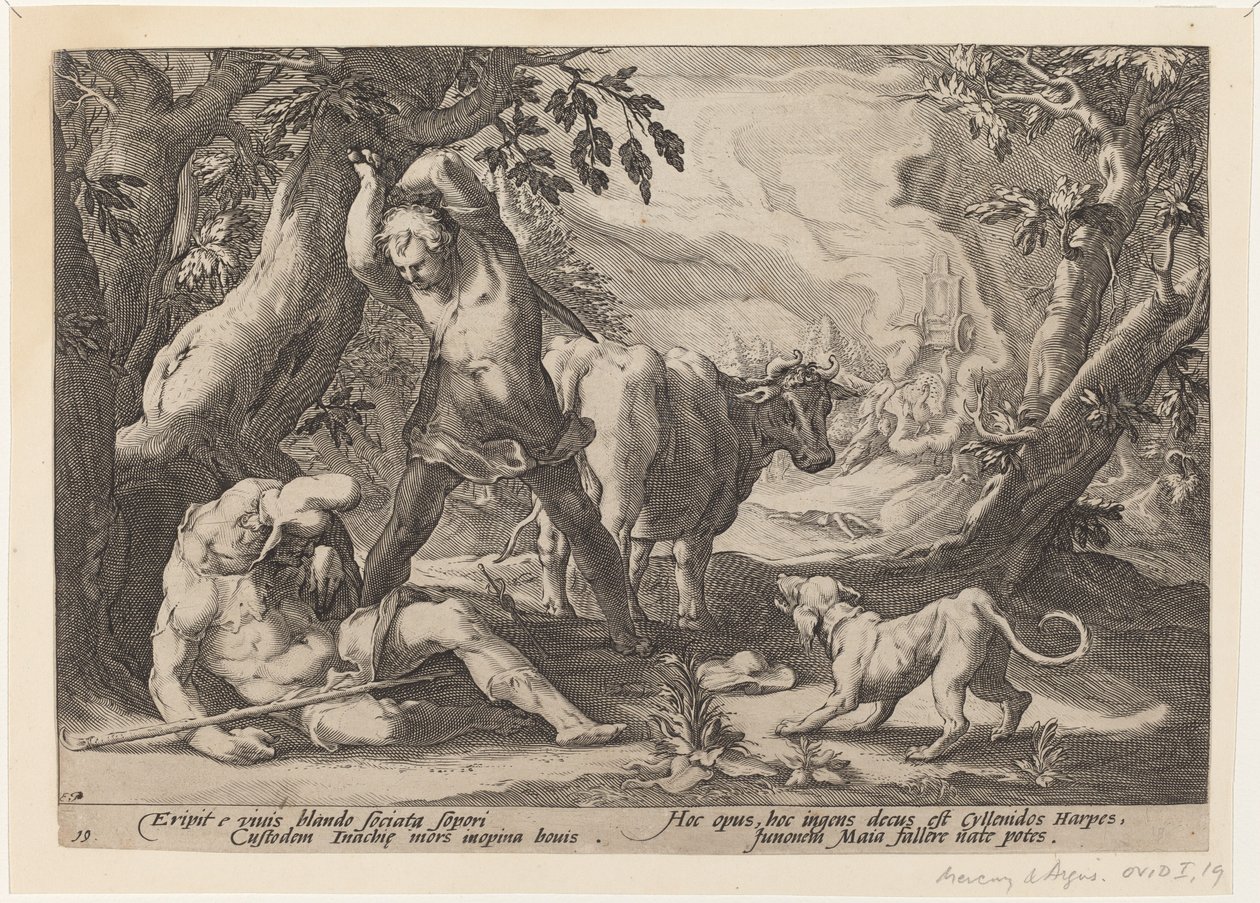 Landskap med Merkurius som höjer sitt svärd för att döda en sovande Argus av Workshop of Hendrick Goltzius, after Hendrick Goltzius