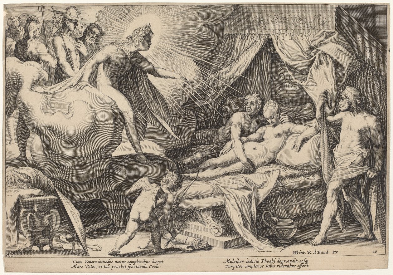 Mars och Venus förvånade av Workshop of Hendrick Goltzius, after Hendrick Goltzius