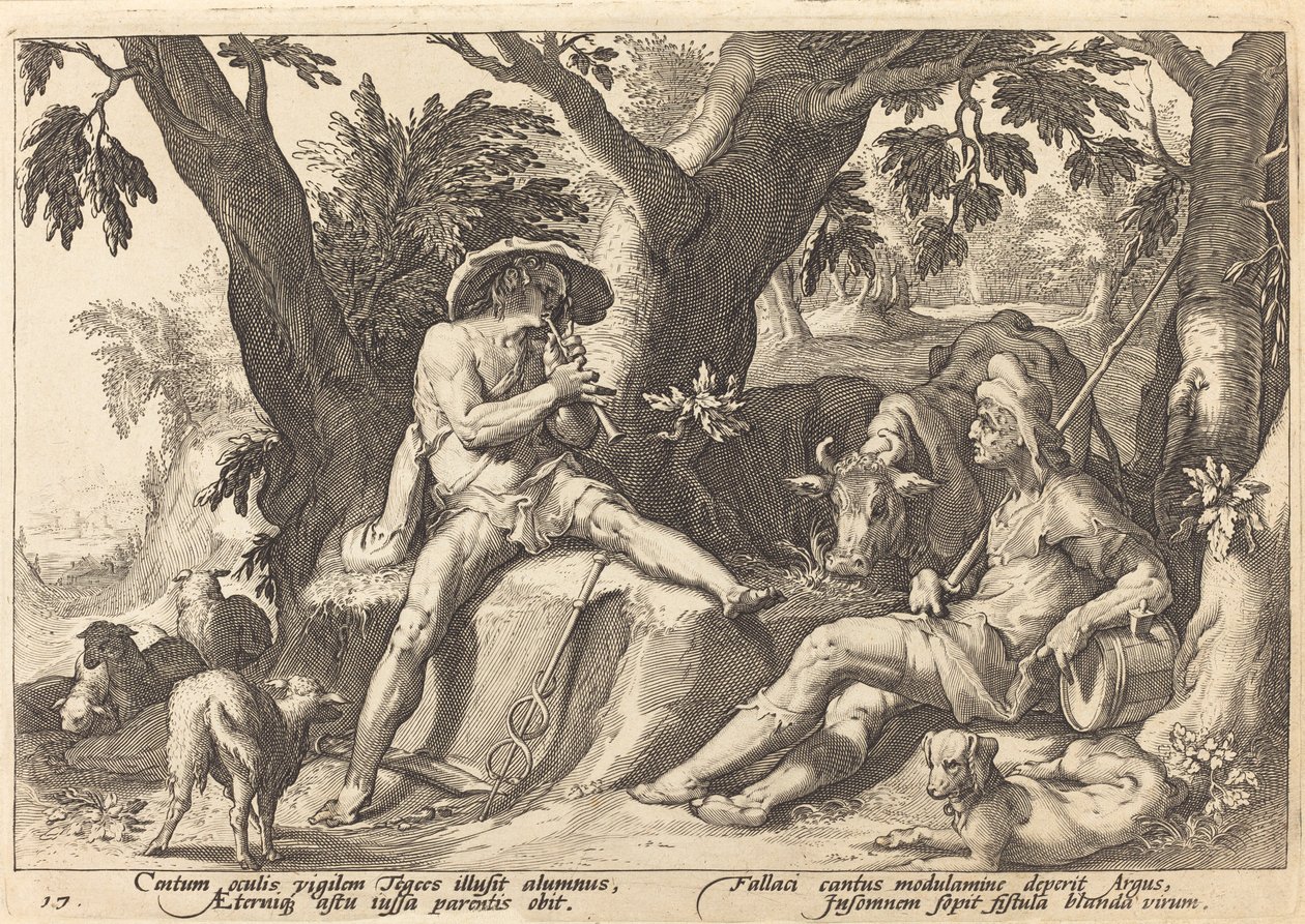 Mercury söver Argus av Workshop of Hendrick Goltzius, after Hendrick Goltzius