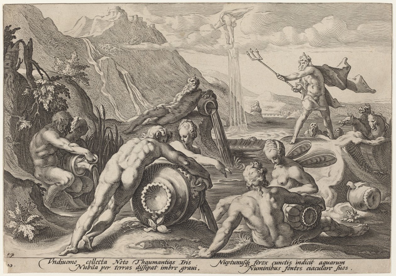 Neptunus planerar människans förstörelse av Workshop of Hendrick Goltzius, after Hendrick Goltzius