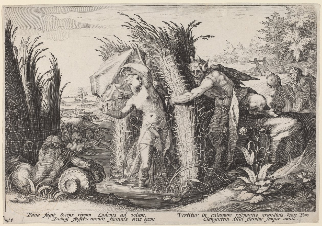 Pan och Syrinx av Workshop of Hendrick Goltzius, after Hendrick Goltzius