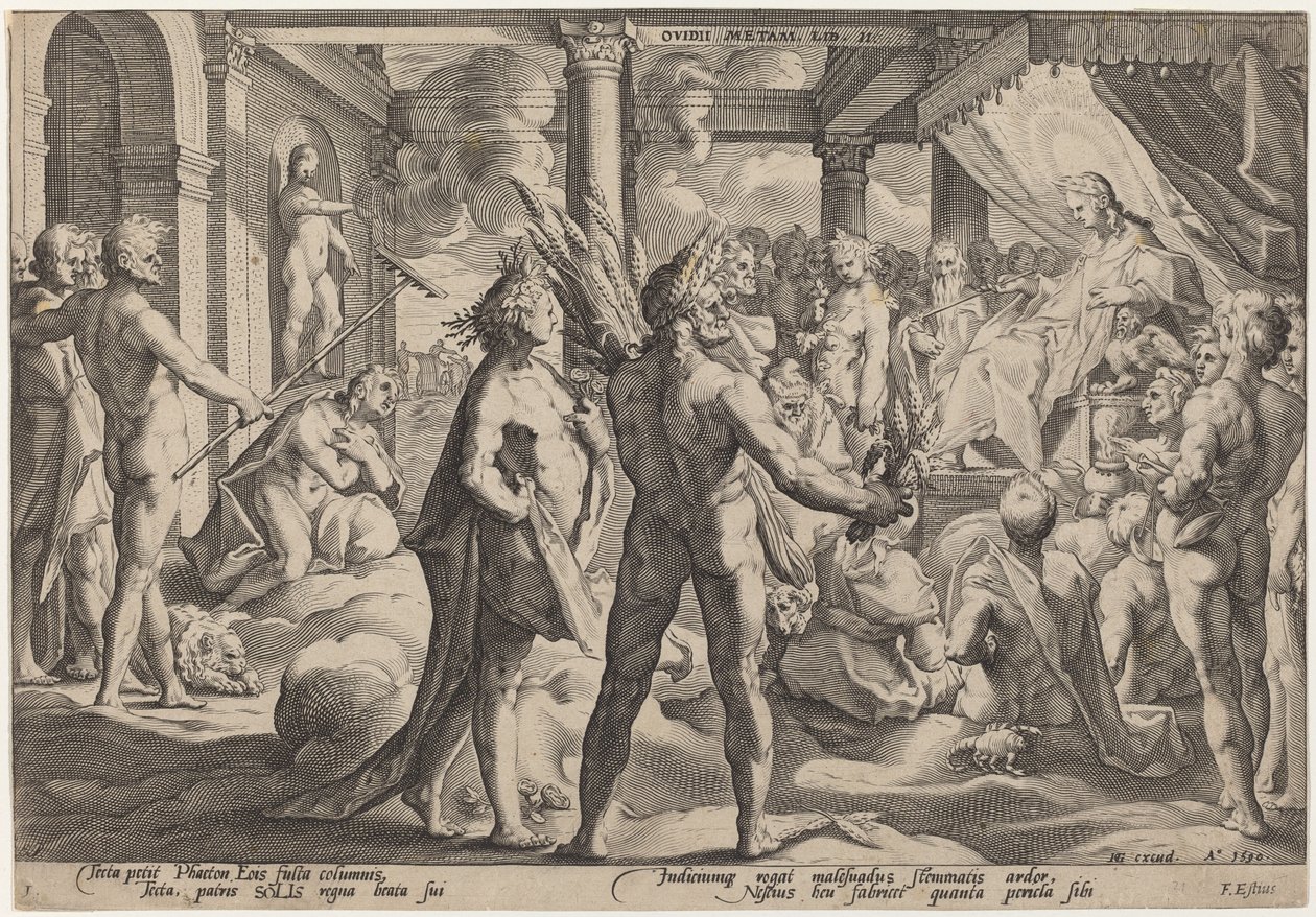 Phaeton frågar efter vagnen av Workshop of Hendrick Goltzius, after Hendrick Goltzius