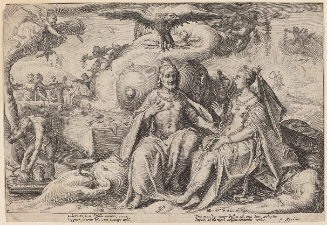 Tvisten mellan Jupiter och Juno av Workshop of Hendrick Goltzius, after Hendrick Goltzius