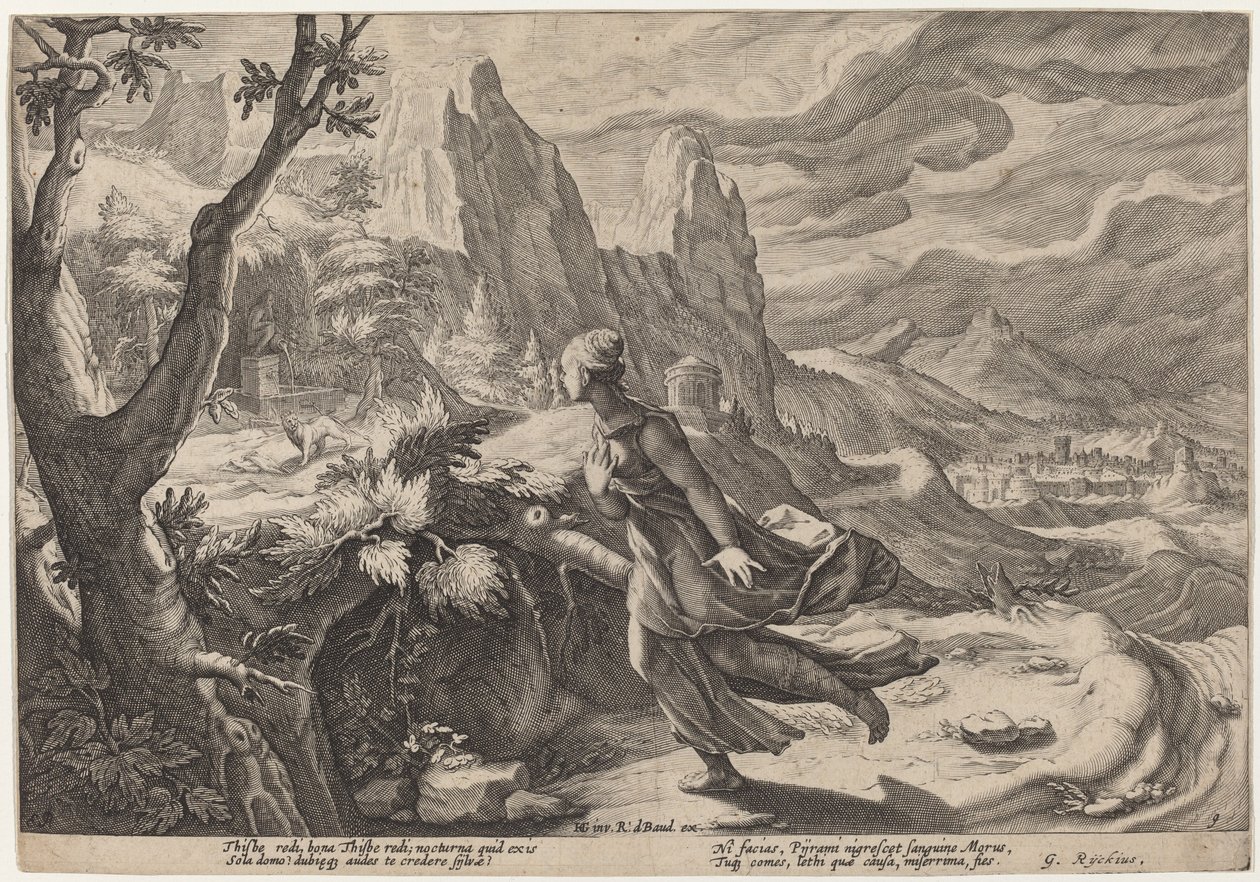 Thisbe Frightened by the Lion av Workshop of Hendrick Goltzius, after Hendrick Goltzius