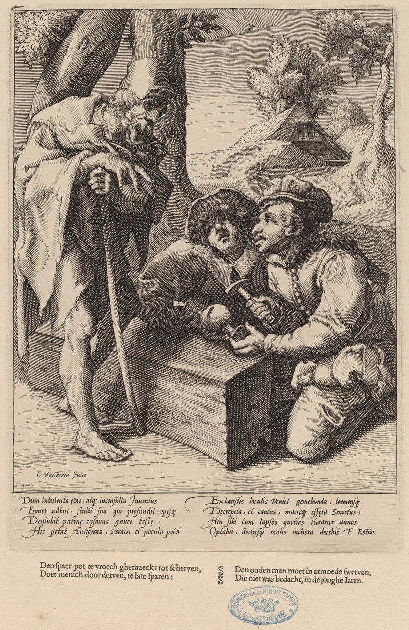 Spendera inte dina besparingar för tidigt av Workshop of Hendrick Goltzius, after Karel van Mander I