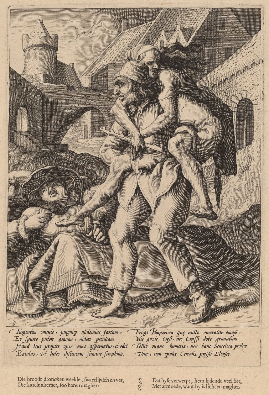 Fattigdom är lättare att bära än lyx av Workshop of Hendrick Goltzius, after Karel van Mander I