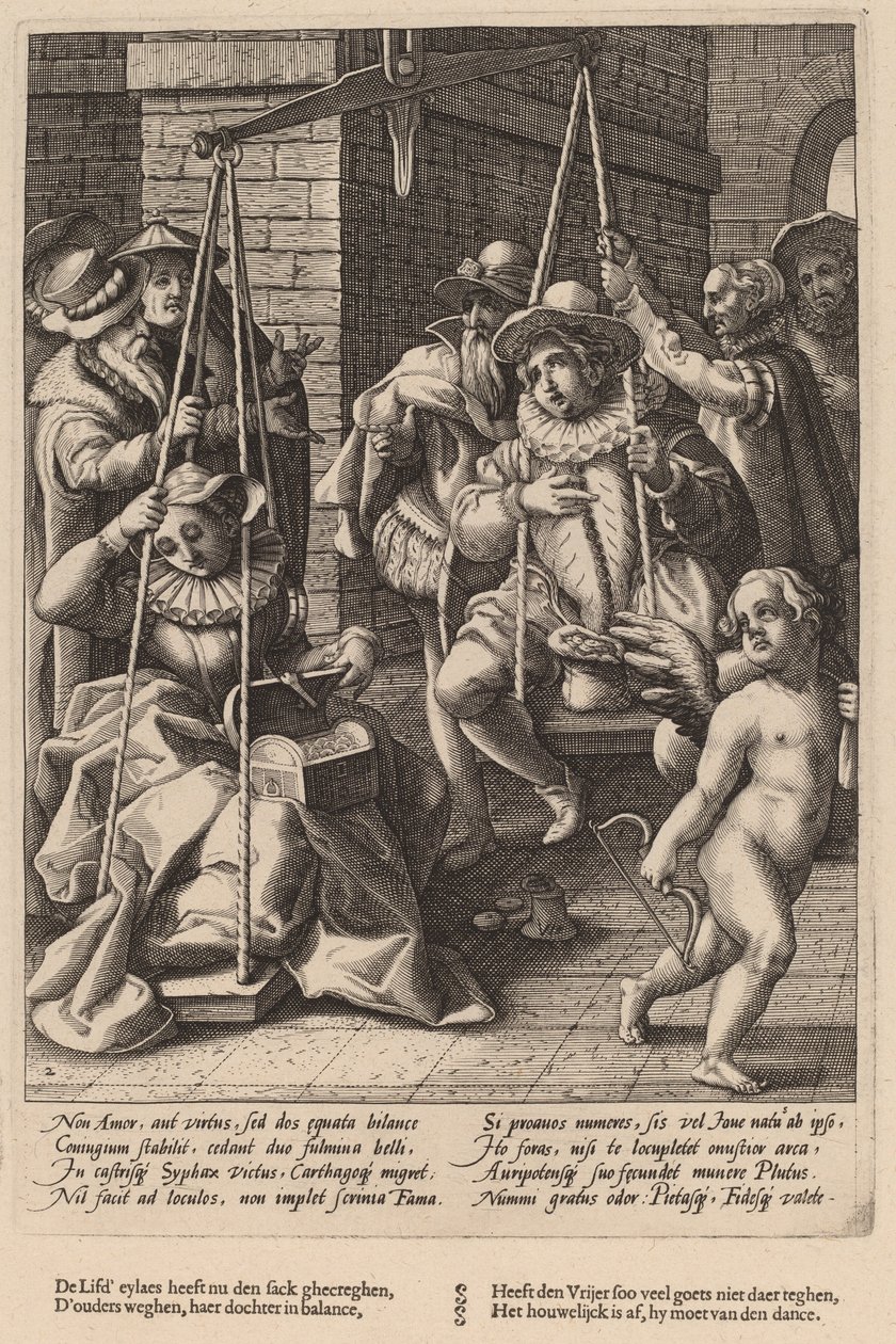 Äktenskapets skalor av Workshop of Hendrick Goltzius, after Karel van Mander I