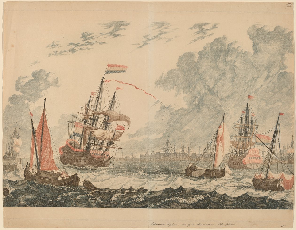Floden IJ vid Amsterdam av Workshop of Johann Teyler after Jan van Call