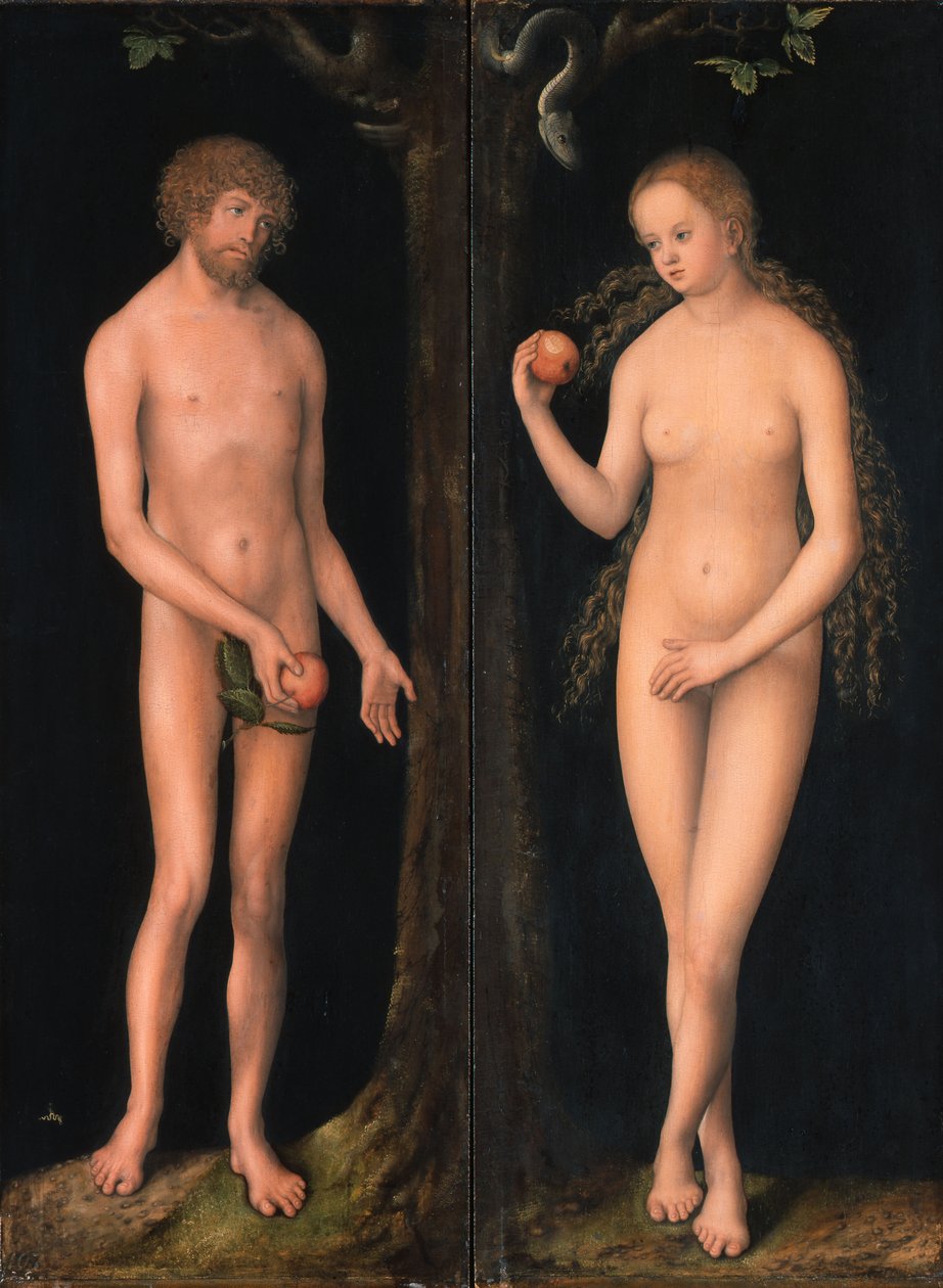 Tyska: Adam und Eva Adam och Eva av workshop of Lucas Cranach the Elder