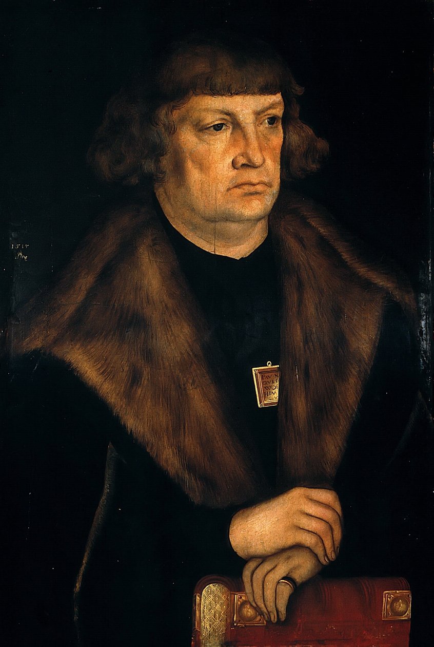 Tyska: Bildnis eines Bürgermeisters von Weißenfels Porträtt av en borgmästare i Weißenfels av workshop of Lucas Cranach the Elder