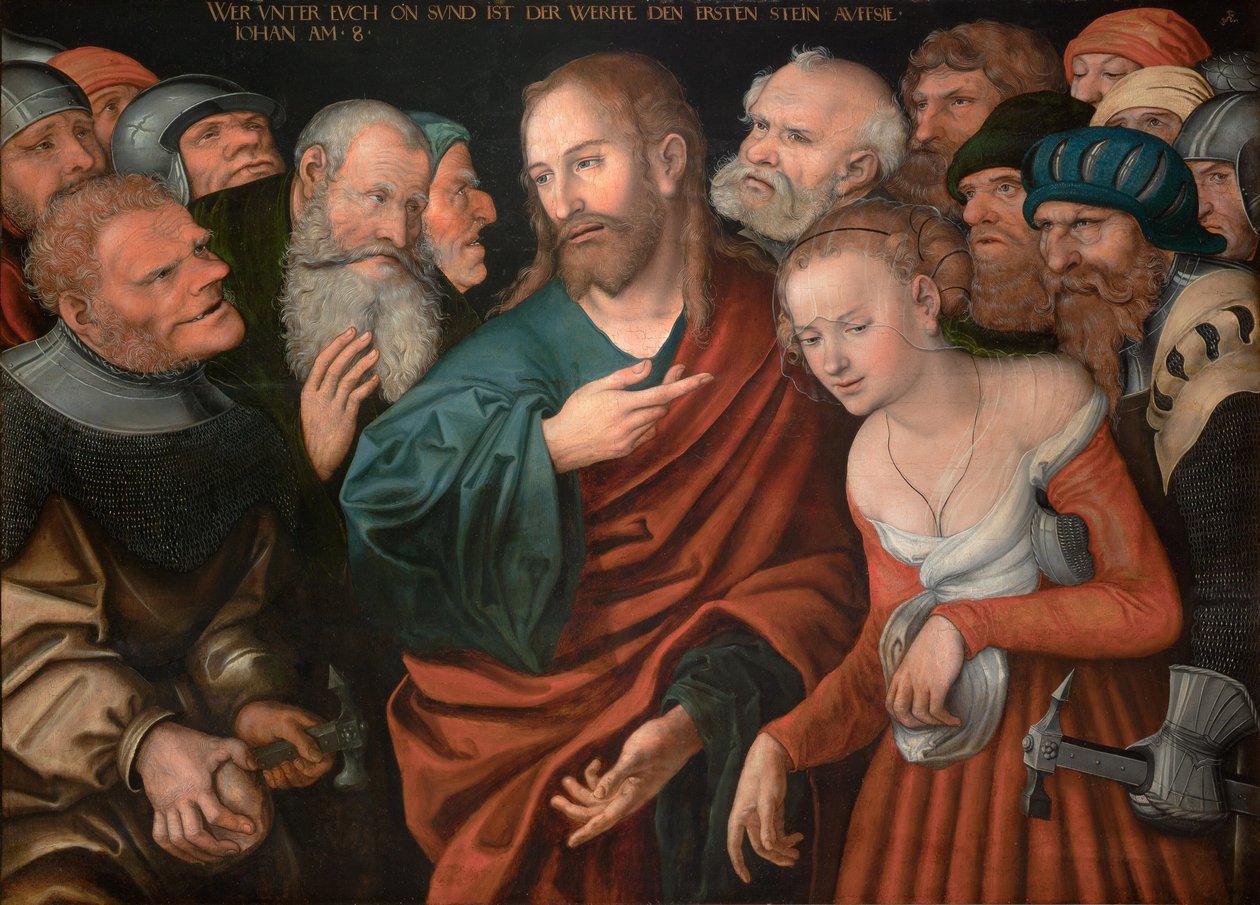 Tyska: Christus und die Ehebrecherin Jesus Kristus och kvinnan som tagits i äktenskapsbrott av workshop of Lucas Cranach the Elder