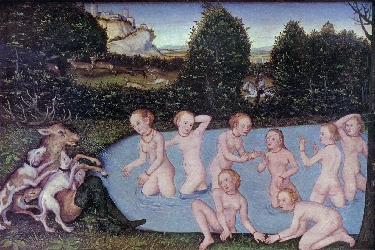 Tyska: Diana und Aktäon Diana och Actaeon av workshop of Lucas Cranach the Elder