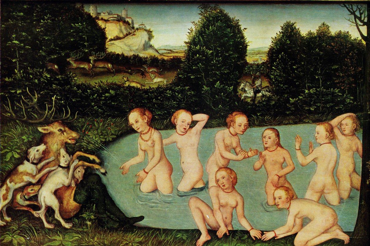 Tyska: Diana und Aktäon Diana och Actaeon av workshop of Lucas Cranach the Elder
