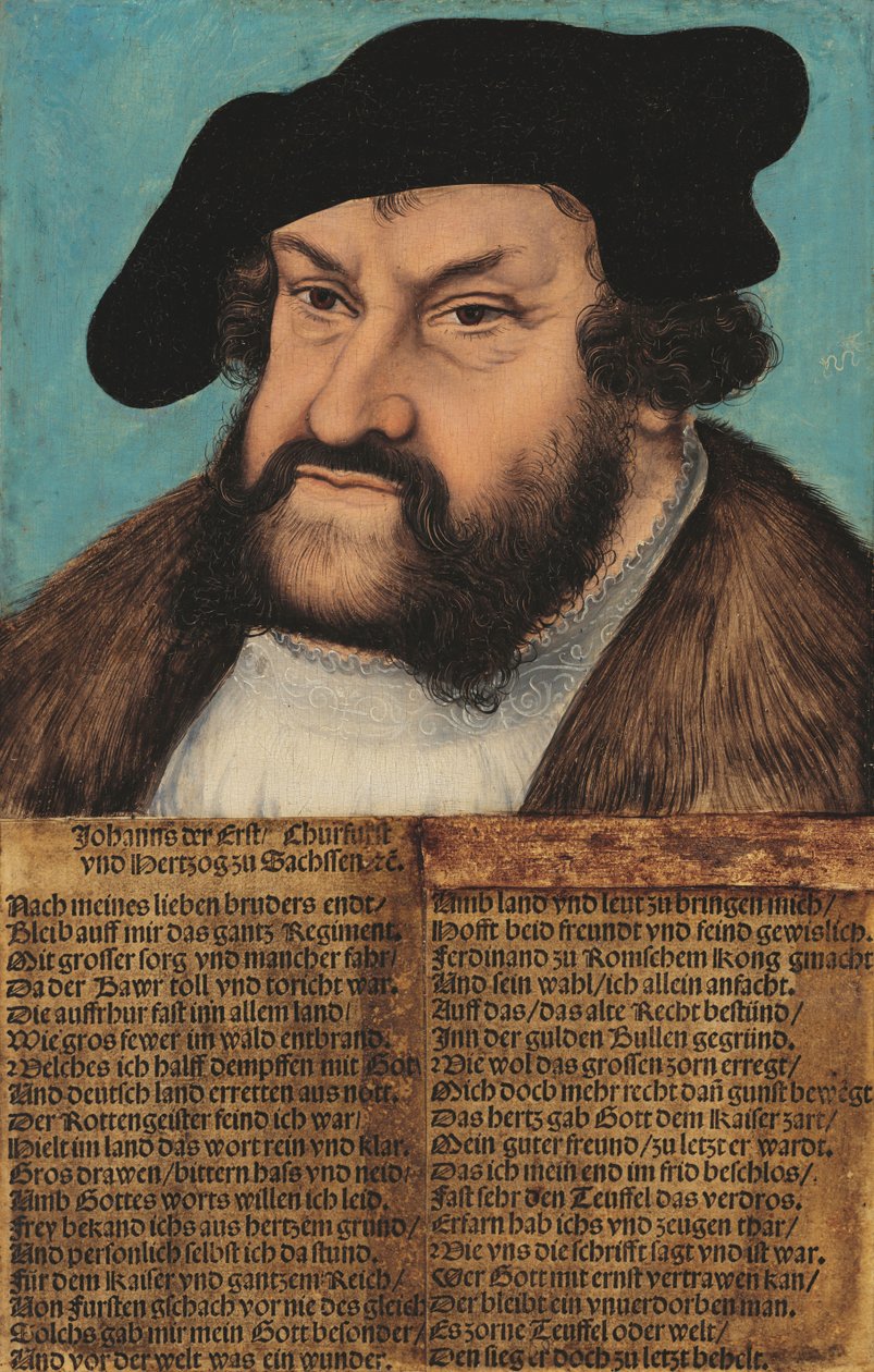 Tyska: Johann der Beständige, Kurfürst von Sachsen (1486-1532) Johann den ståndaktige. Kurfurste av Sachsen (1486-1532) av workshop of Lucas Cranach the Elder