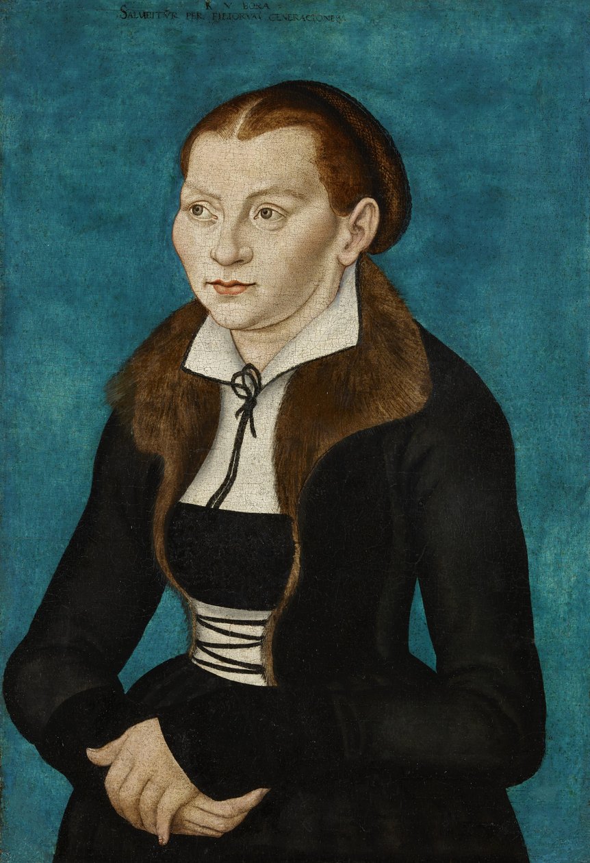Tyska: Katharina von Bora som halvfigur till vänster Katharina av Bora av workshop of Lucas Cranach the Elder