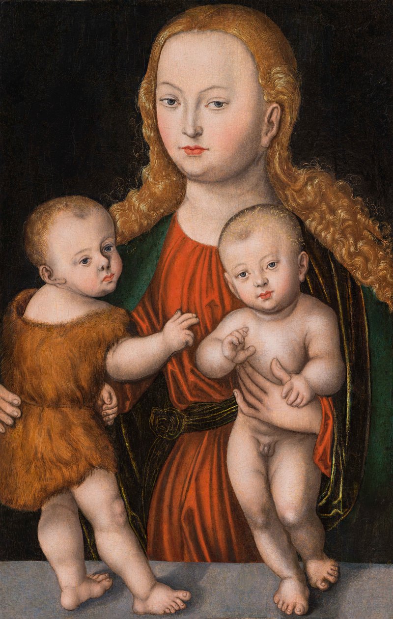 Tyska: Madonna mit Kind und Johannesknaben Jungfrun med barnet och Sankt Johannesbarnet av workshop of Lucas Cranach the Elder