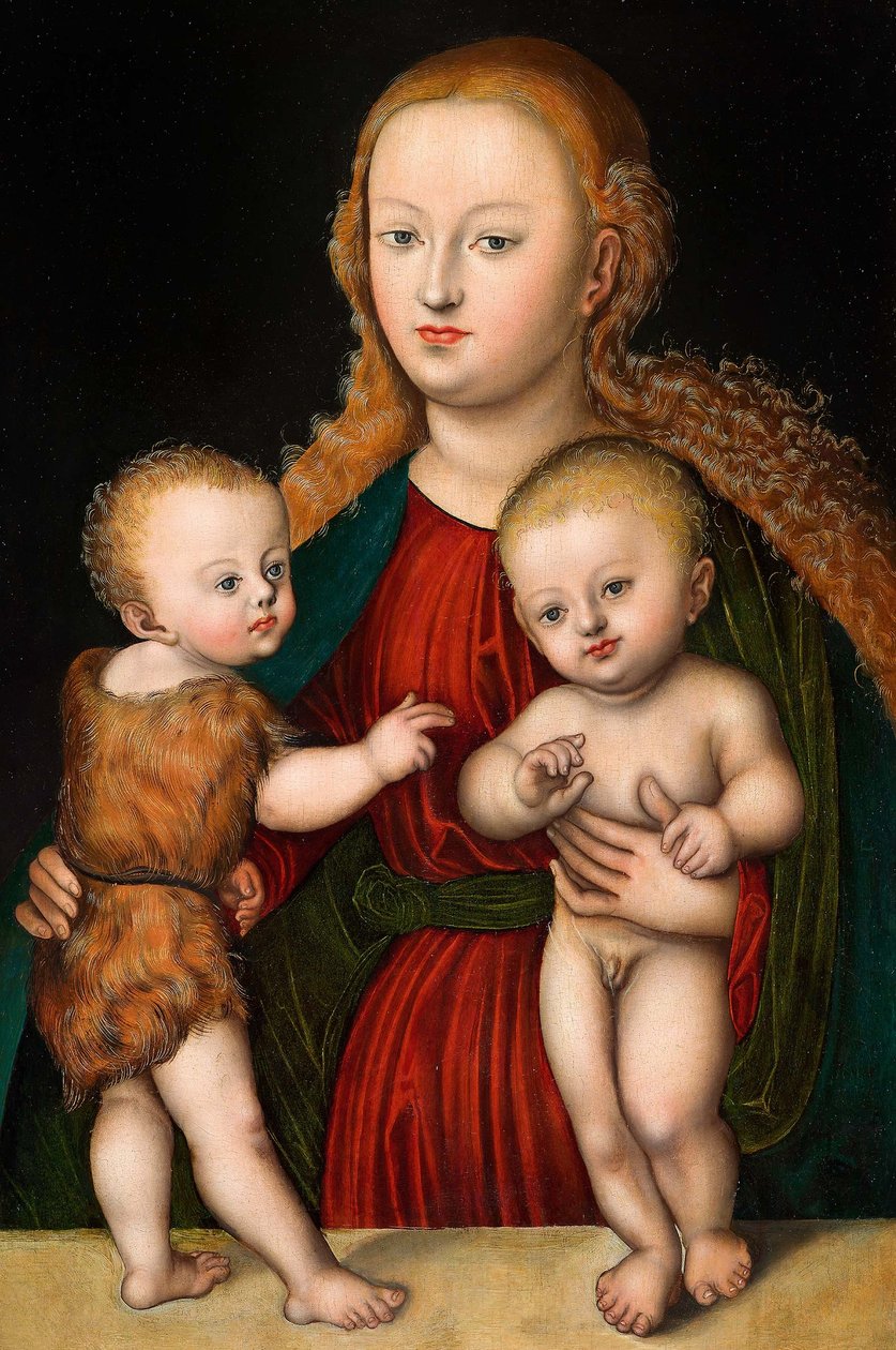 Tyska: Madonna och barnet med Johannes Döparen Jungfru och barnet med Johannes av workshop of Lucas Cranach the Elder