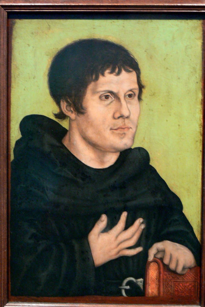 tyska: Posthumes Bildnis Martin Luthers (1483-1546) als Augustinermönch Postumt porträtt av Martin Luther som Augustinermunk av workshop of Lucas Cranach the Elder