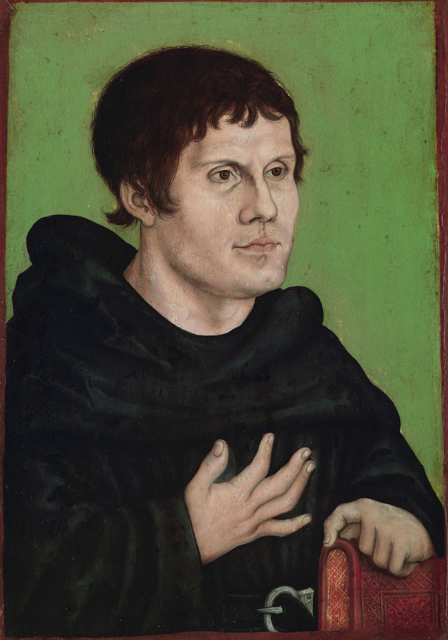 tyska: Posthumes Bildnis Martin Luthers (1483-1546) als Augustinermönch Postumt porträtt av Martin Luther som Augustinermunk av workshop of Lucas Cranach the Elder