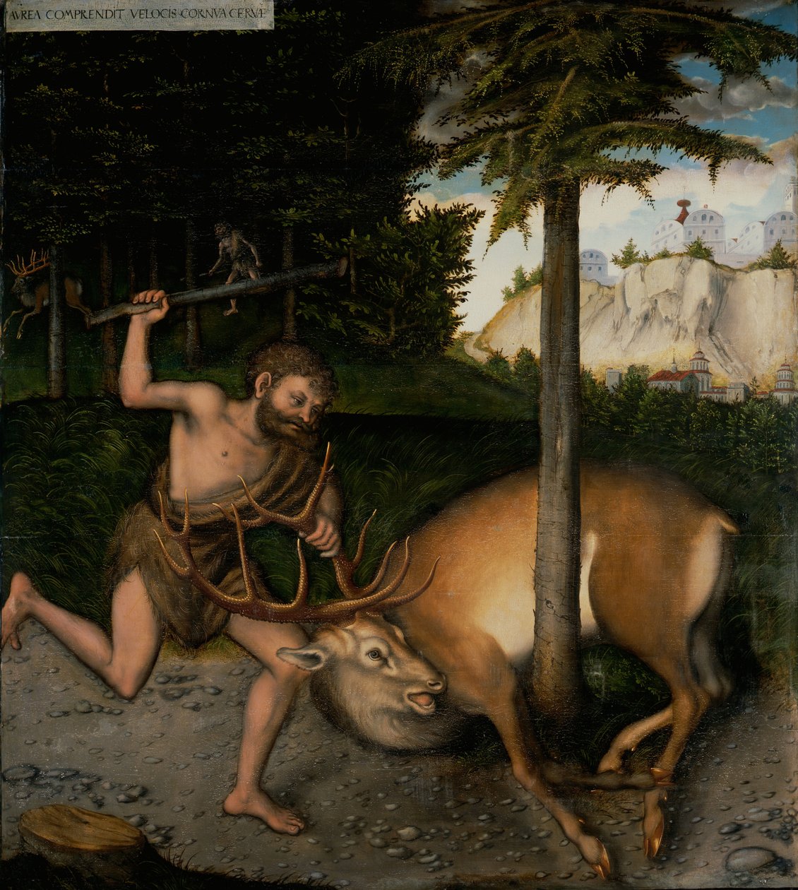 Herkules och den arkadiska hjorten av workshop of Lucas Cranach the Elder