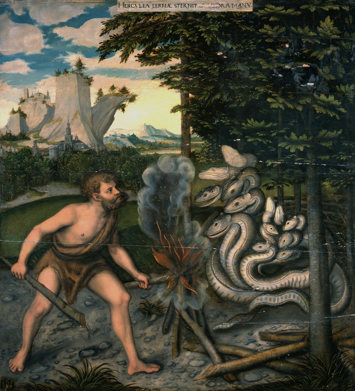 Herkules och hydran av workshop of Lucas Cranach the Elder