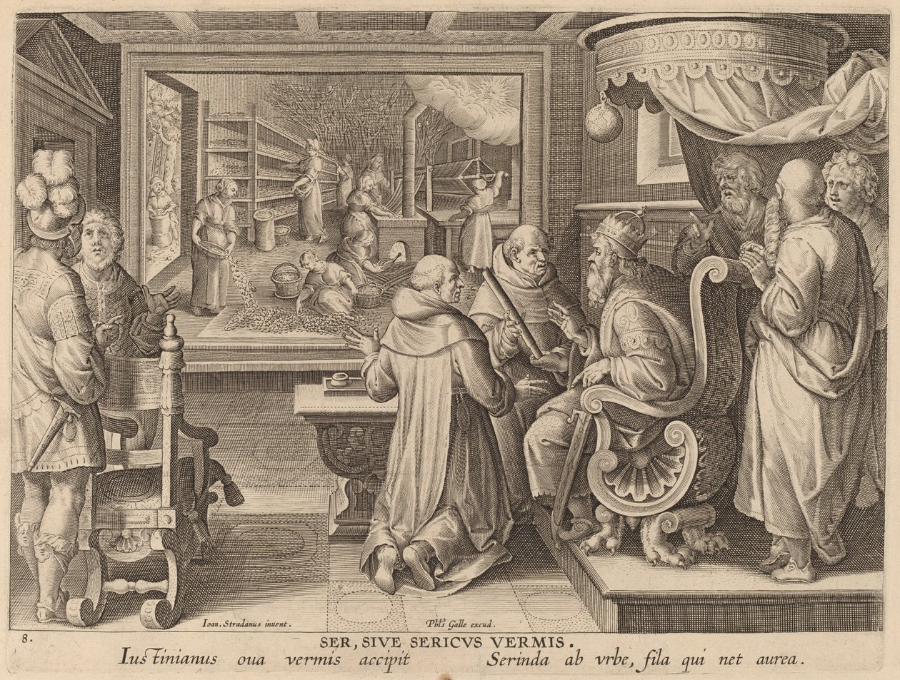 Ser, Sive Sericus Vermis (silke eller silkesmasken) av Workshop of Philip Galle after Jan van der Straet