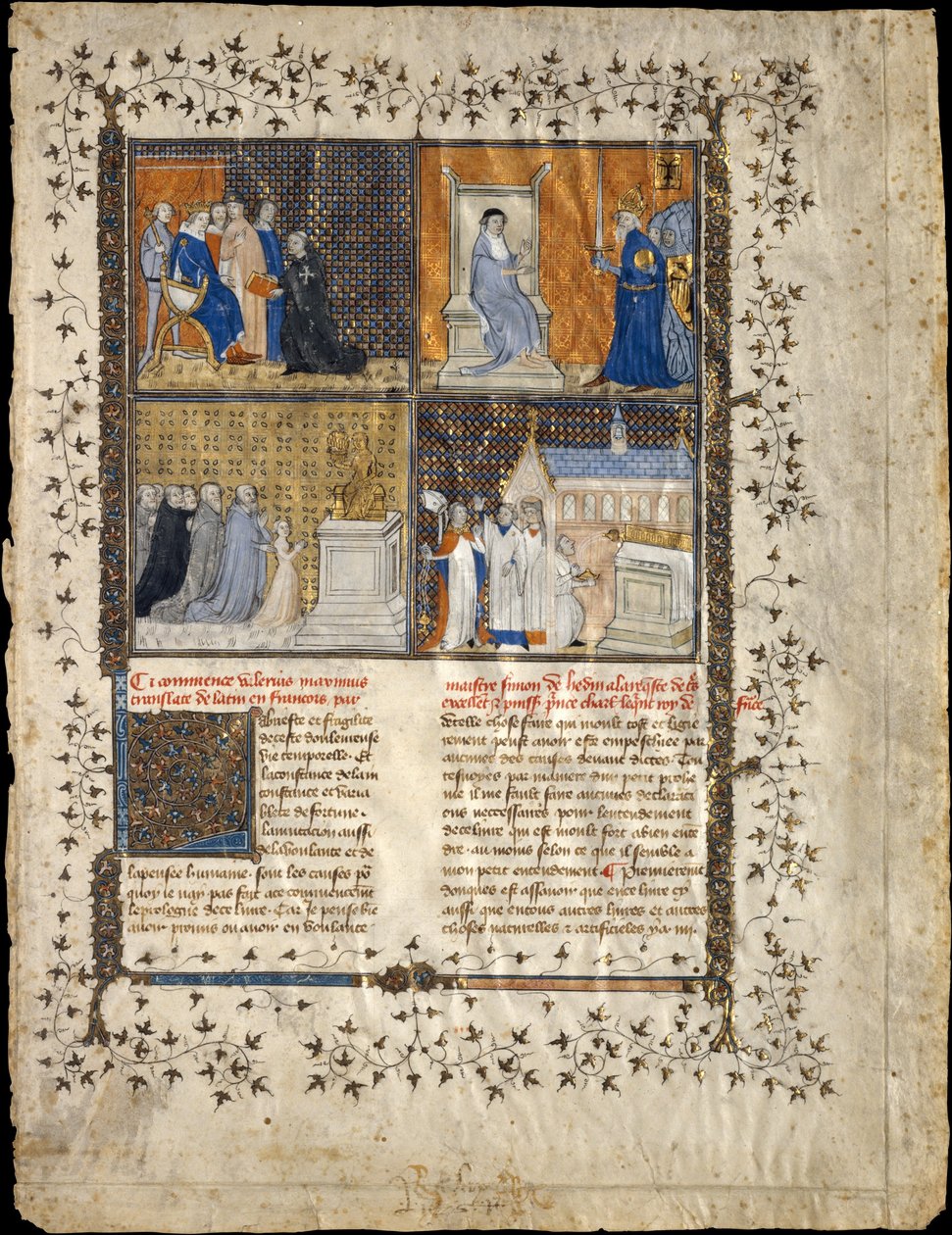 Blad från ett manuskript av Valerius Maximus, ca. 1380-90. av Workshop of Pierre Remiet