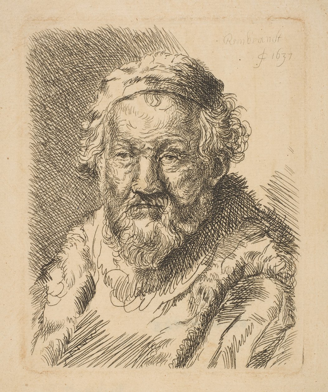 Byst av en gammal man i kappa och pälskrage copy.n.d. av Workshop of Rembrandt