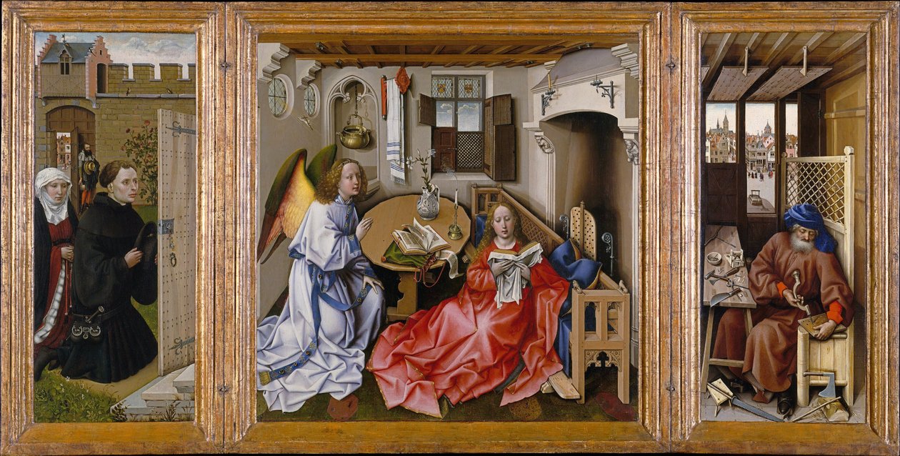 Mérode-altartavlan (Triptyken med bebådelsen) av Workshop of Robert Campin