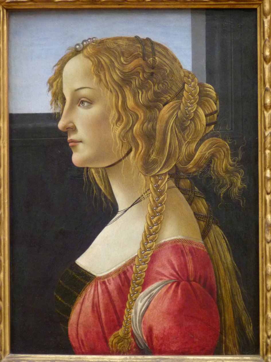 Tyska: Profilbildnis einer jungen Frau Profilporträtt av en ung kvinna, troligen Simonetta av Workshop of Sandro Botticelli
