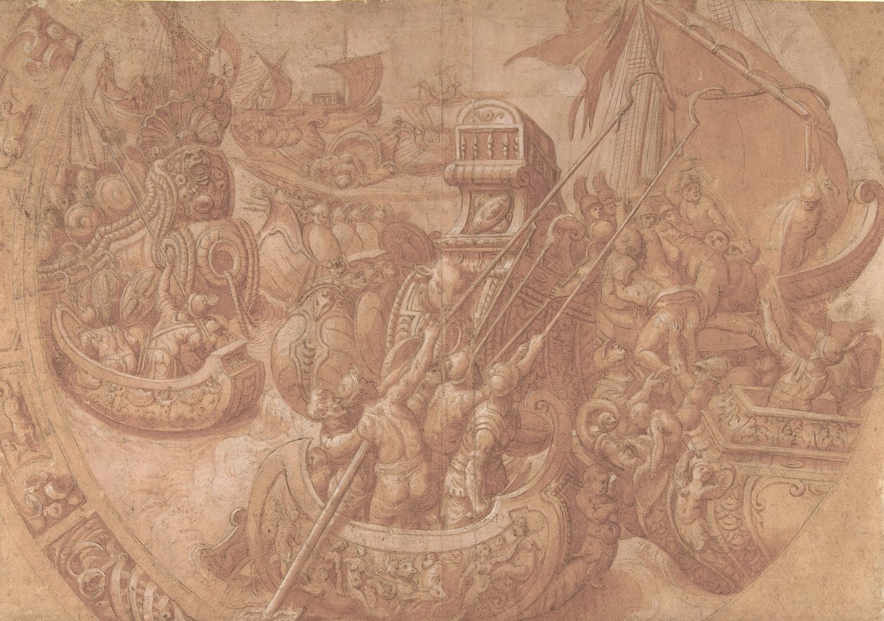 Sjöslaget i Morbihanbukten, 1500-talet. av Workshop of Taddeo Zuccaro.