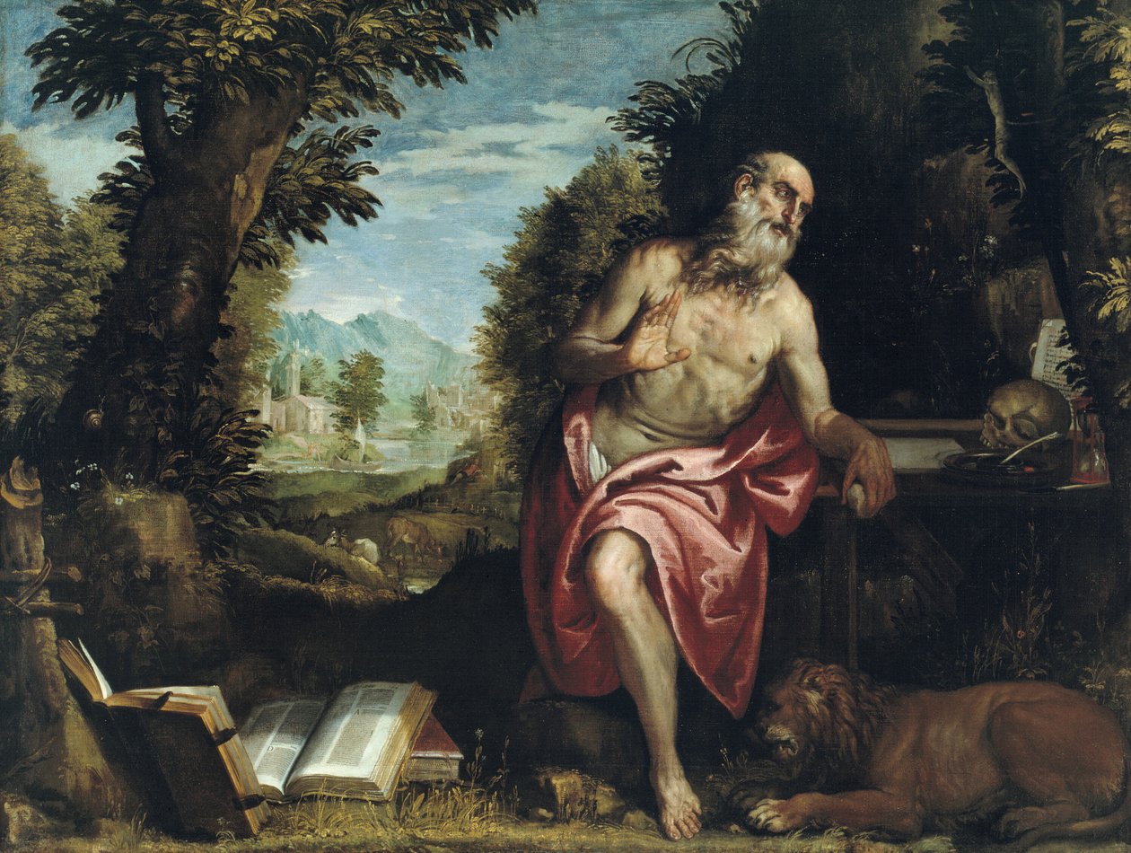 Saint Hieronymus i vildmarken, 158590. av Workshop of Veronese