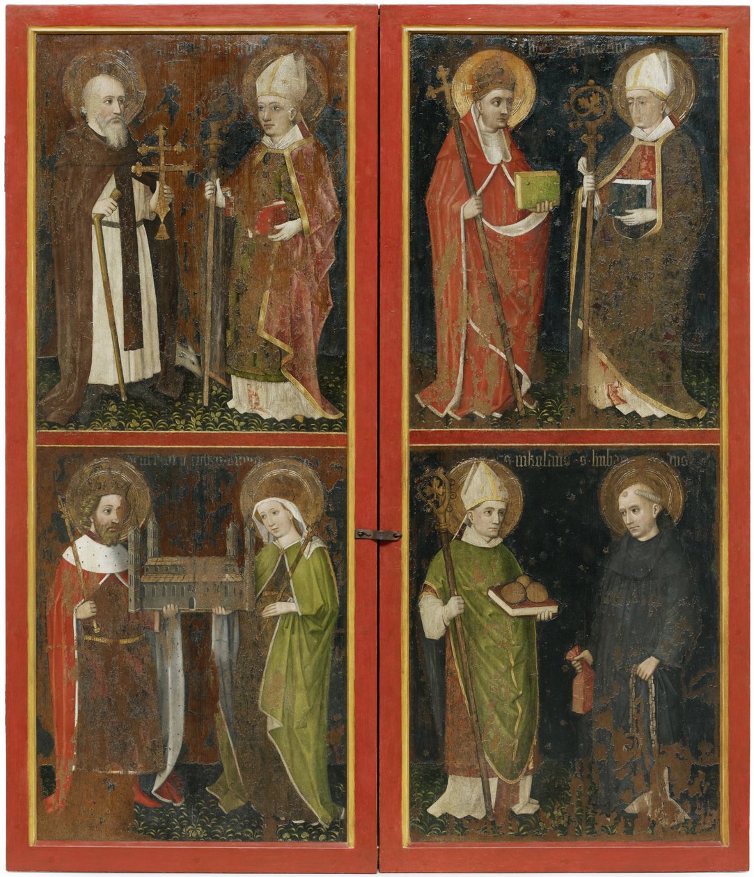 Anthony abboten och Erhard av Regensburg Sixtus II och Servatius Henry II och Cunigunde Saint Nicholas och Leonard, ca. 1448 av Workshop of the Wolfgang Retable