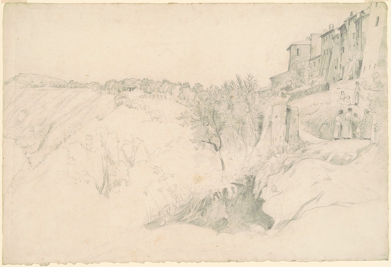 Hillside med hus och figurer av Worthington Whittredge